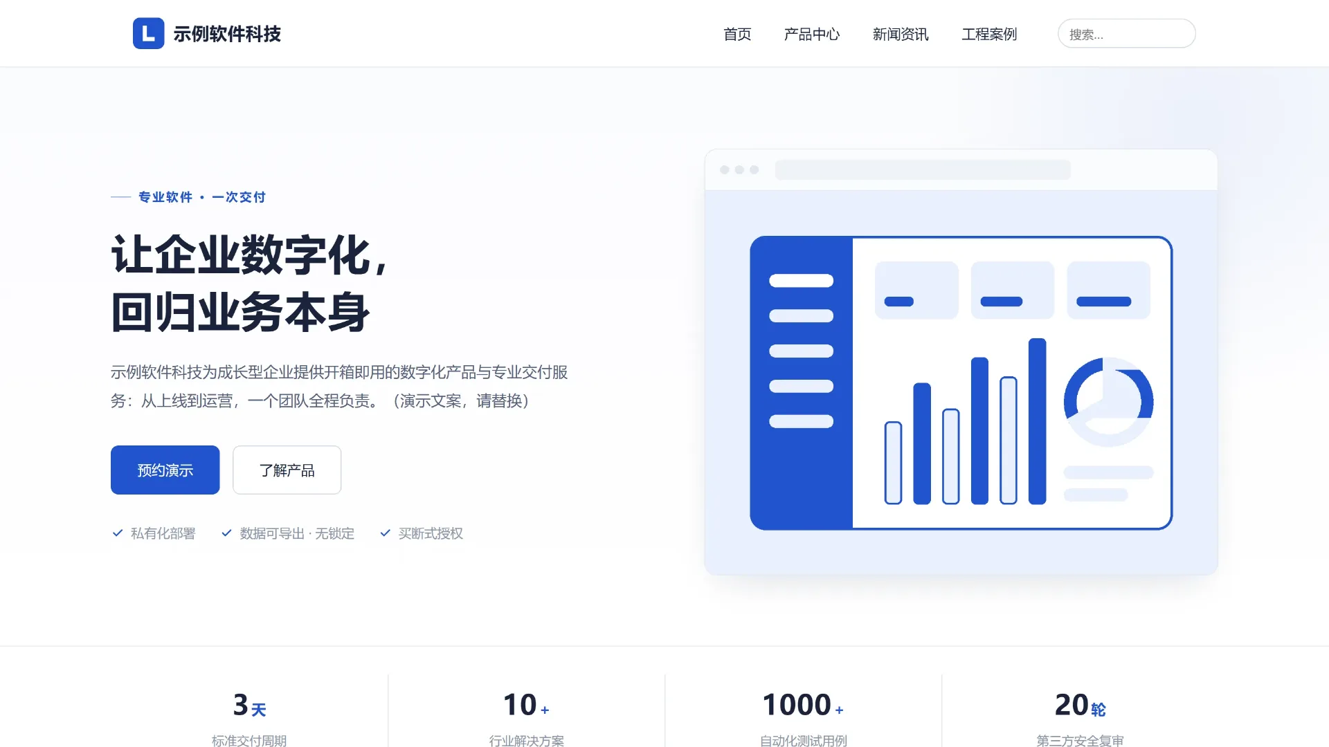 科技产品官网模板页面截图（配图为示意）